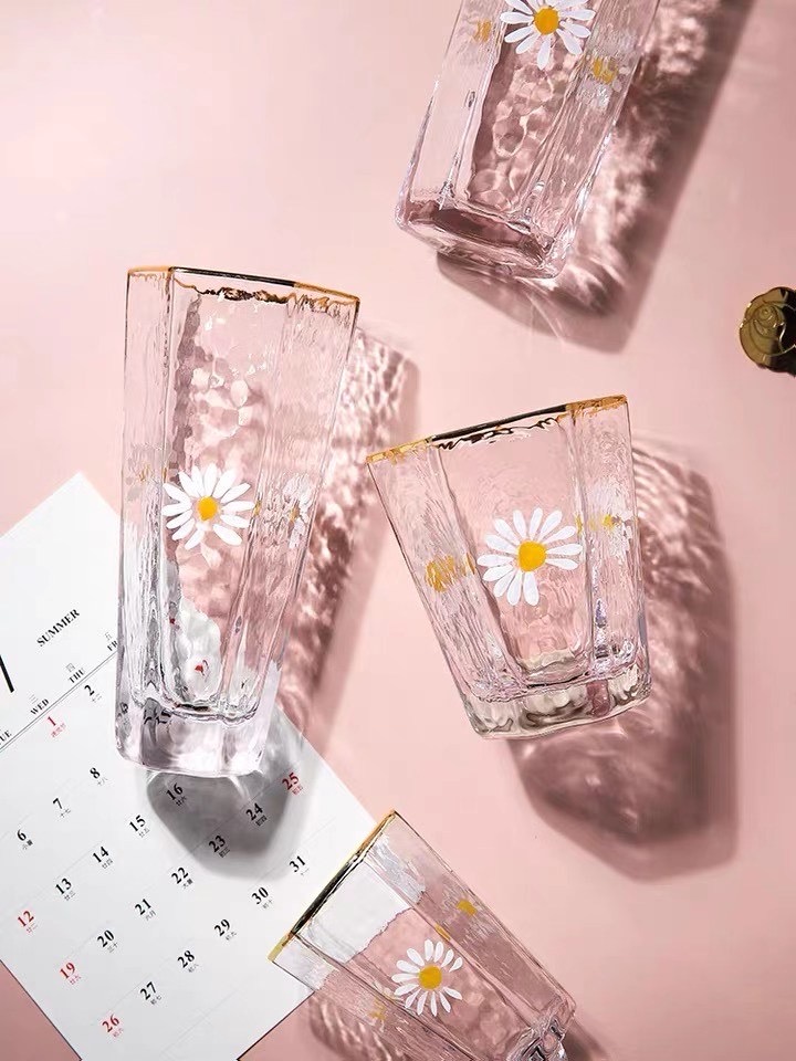 Transparent or Custom Logo Gold Rim Electroplating Drinking Glass Cup Tea Cup For Drinking Glass