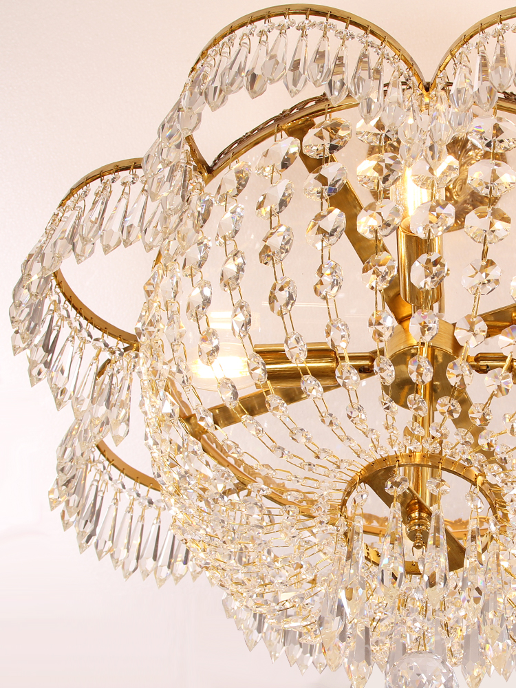 Living room pure copper luxury crystal chandeliers with gold color K9 crystal copper pendant lighting