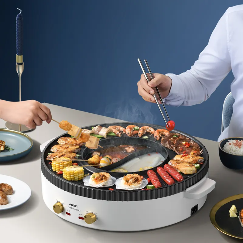 Multi-functional nonstick electric indoor bbq smokeless hot pot and bbq grill