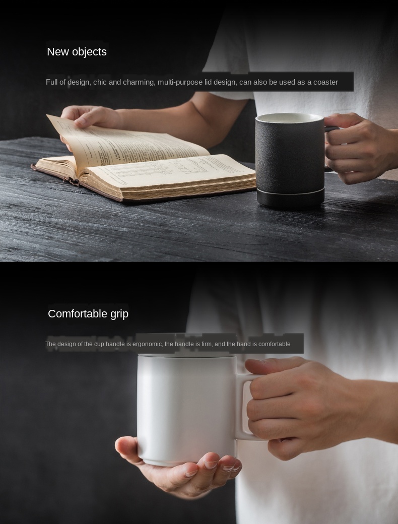 Personality gift box white black Ceramic Coffee berverage mug with lid and spoon for friend family birthday gift