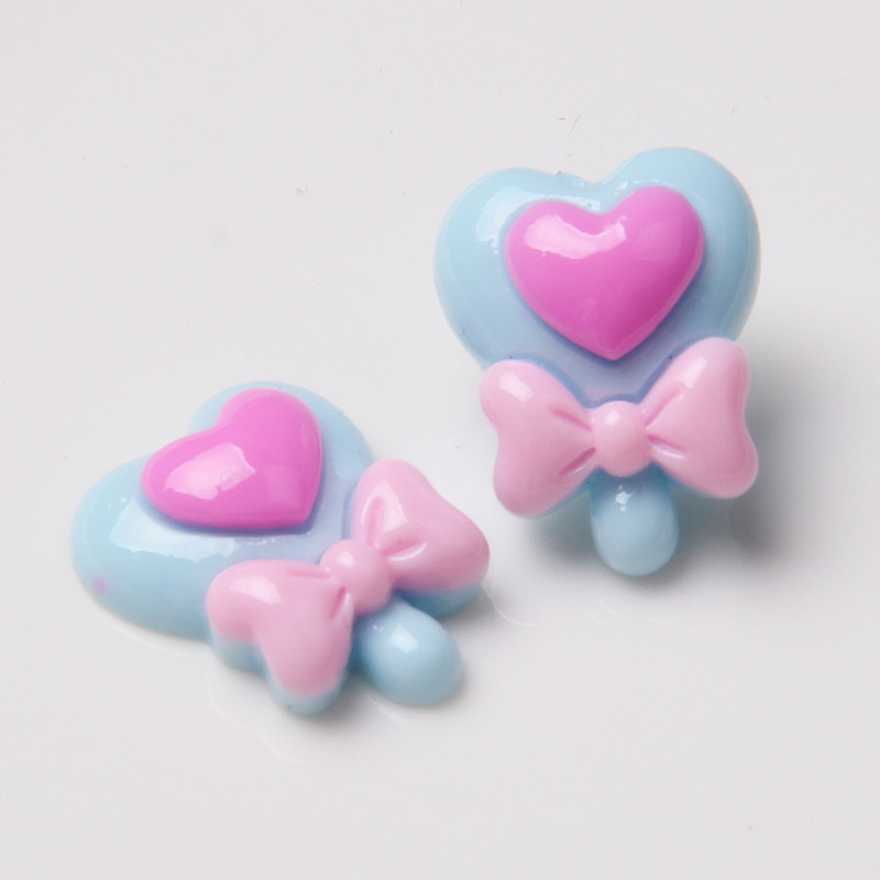 Sweet Heart Bowknot Lollipop Candy Resin Flatback Kawaii Craft Supplies Resin Cabochons Artificial DIY Crafts Making