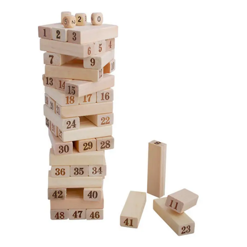 Wholesales family jenga building blocks jengaing giant tumbling tower orignal color wooden stacking toys montessori toys for kid