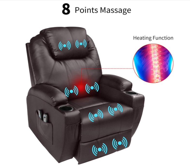 Modern Style Single Seater 8 Point Vibration Massage With Heating Swivel And Rocker Manual Recliner Chair