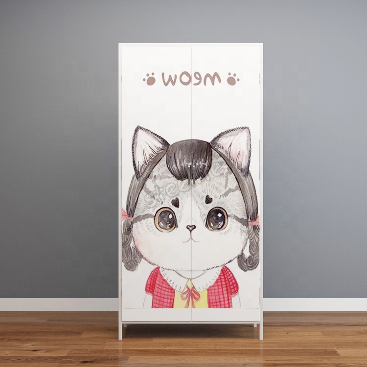 Customized carton printing wardrobe modern 2 door metal clothes wardrobe for bedroom