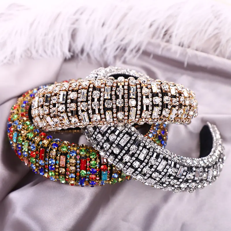 2020 European baroque glass diamond fashion hair accessories headband wholesale luxury gold catwalk new rhinestone headband girl