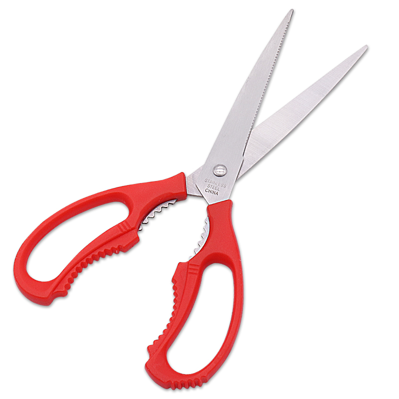 home kitchen cheap red plastic handle soft grip stainless steel sharp durable barbecue scissors