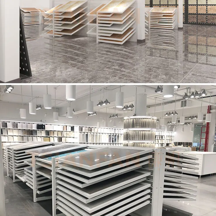 Hot Sale Customized Reclining Ceramic Stand Tile Rack Floor Tiles Racks Table Marble Ceramic Display Stands