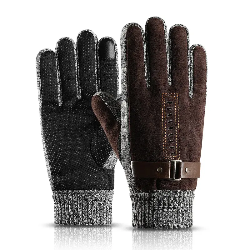Men's Winter Leather Motorcycle Gloves Warm Touch Screen Gloves With Thickened And Fleeced