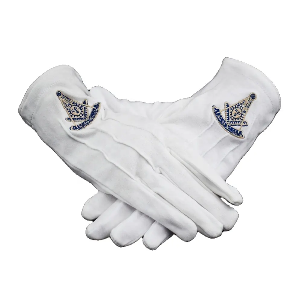 Factory Customized Masonic Embroidery Gloves 100% Heavy White Cotton Gloves Masonic Embroidery Gloves