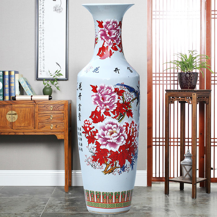 Made in china white flower design ceramic hotel office large vase decorative floor vase