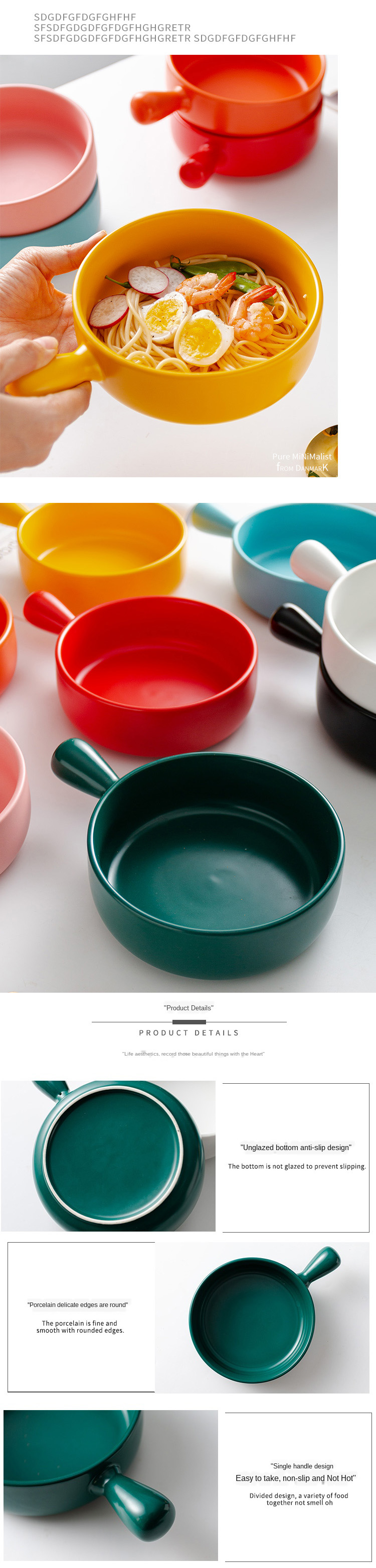 Round shape Ceramic Baking Dish Ceramic Dinner Plates Microwave Bakeware With Handle Tableware