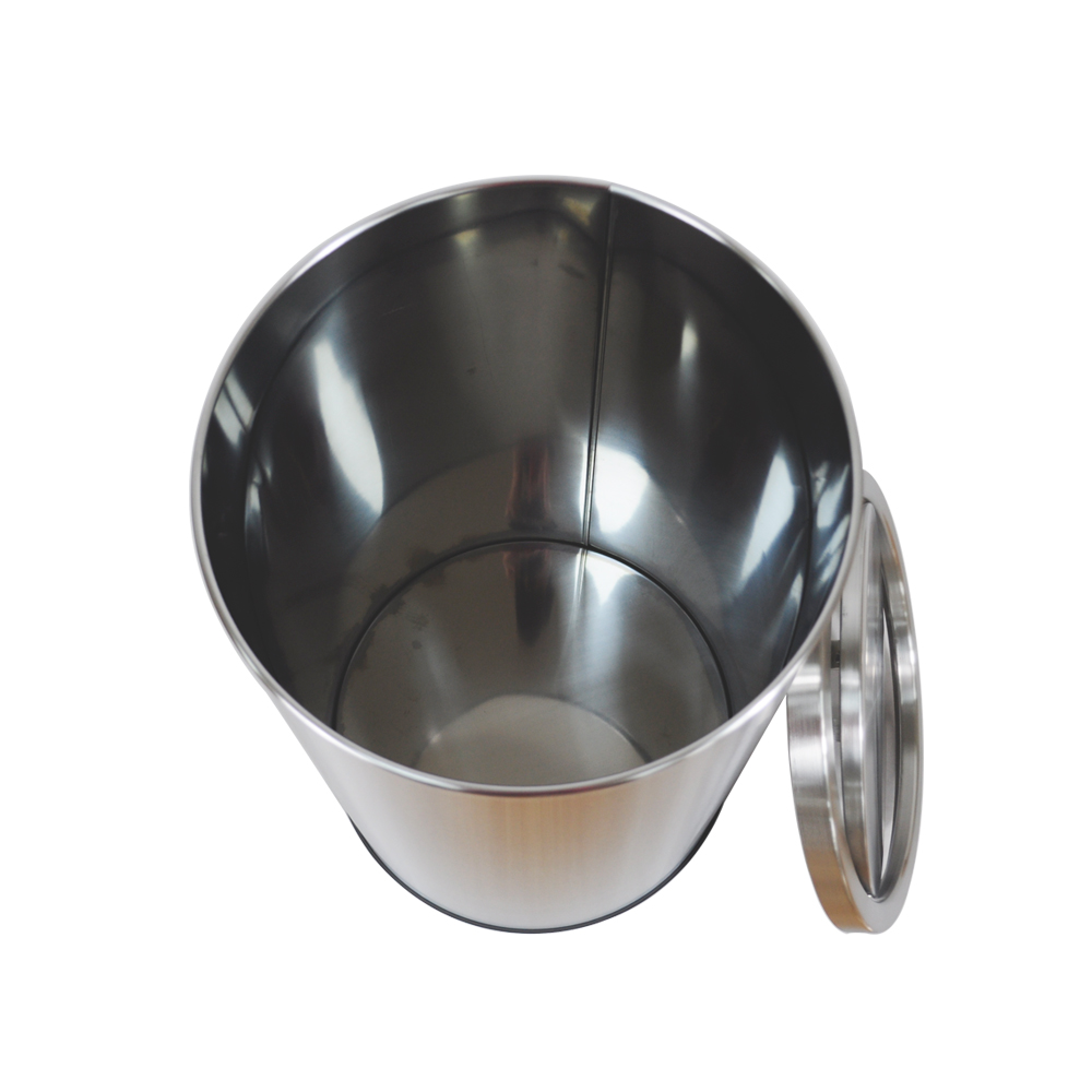 Round metal hotel swing lid trash bin stainless steel