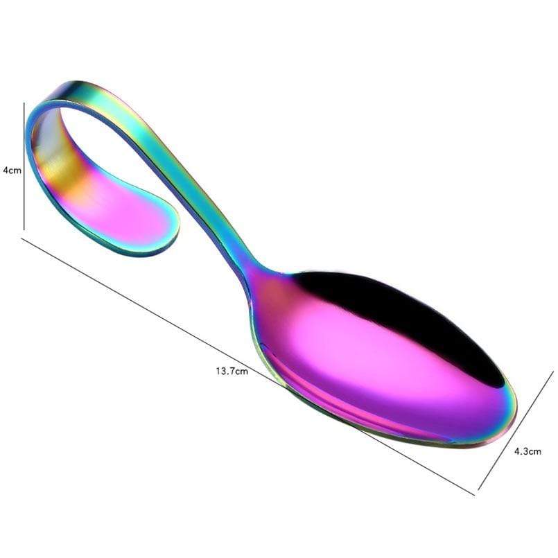 Colorful Rose Gold Stainless Steel Curved Handle Spoon Serving Buffet Salad Flatware Set