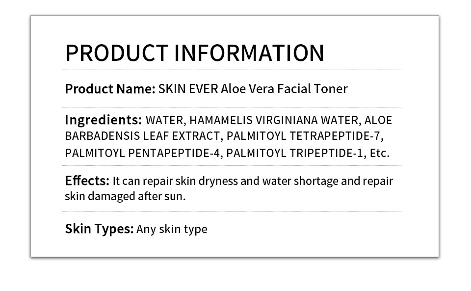 SKIN EVER Moisturizing Soothing Repairing 99% Natural Aloe Vera Body Face Toner 110ml