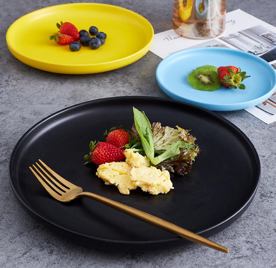 Home Goods Multiple Color Matte Glaze Green Pink Blue Round Steak Dishes Plate Set Dinner Ceramic Plates For Restaurant