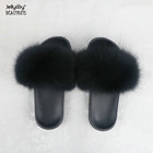 Jellyooy BEACHKINS Black Fur Slides For Women Real Fox Fur Slippers Fashion Solid Color Fur Slides