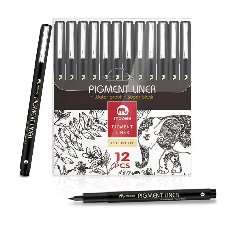 Mobee Different tip size Black Calligraphy Fineliner Brush art marker Pen Set for drawing