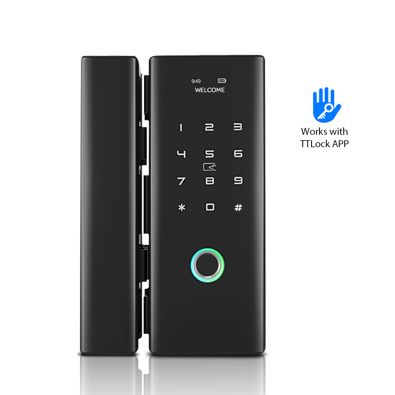 Luxury Keyless Biometric Fingerprint Password Rifd Digital Door Lock for Double Frameless Glass Door