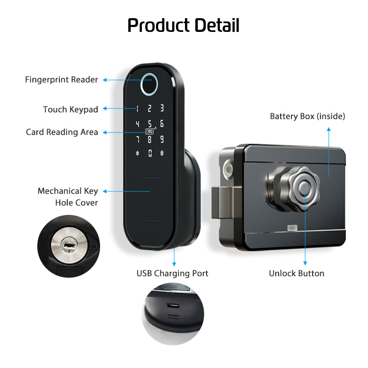 Waterproof ttlock APP wireless electric intelligent smart Digital Rim door lock for outdoor gate lock