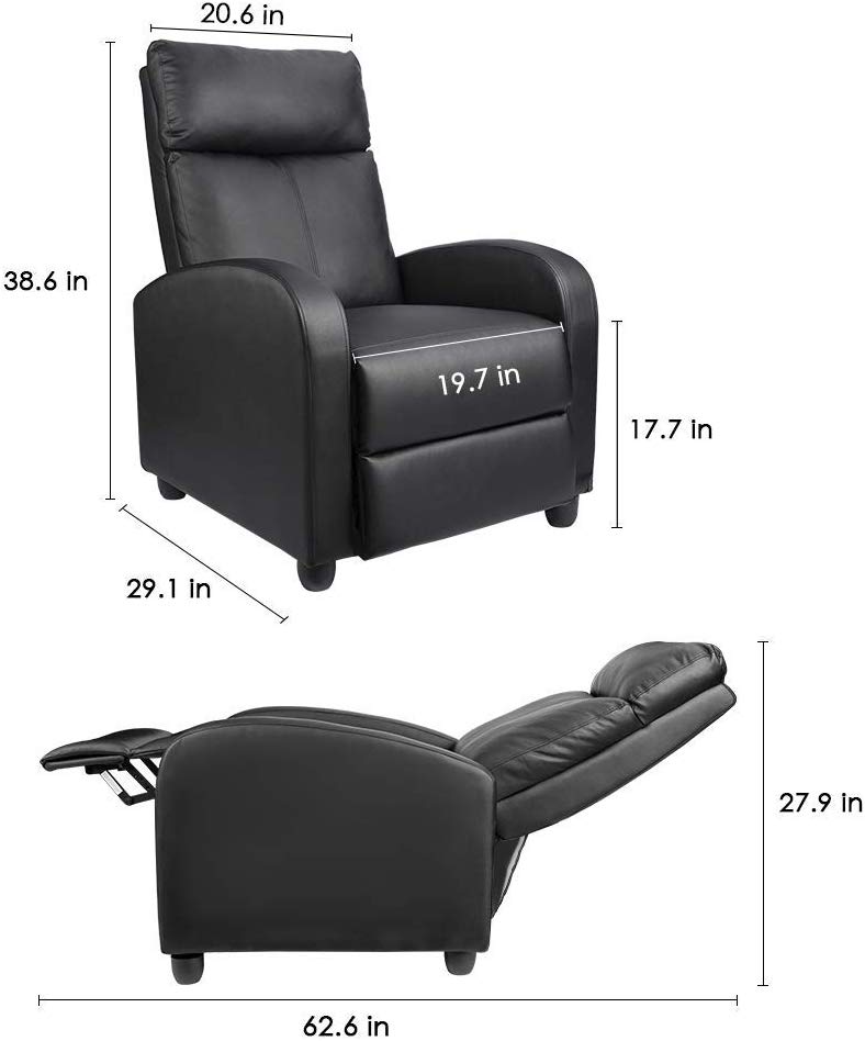 Black Leather Push Back Reclining Chair, High Quality Reclining Chair Best Selling Leather Recliner Club Chair