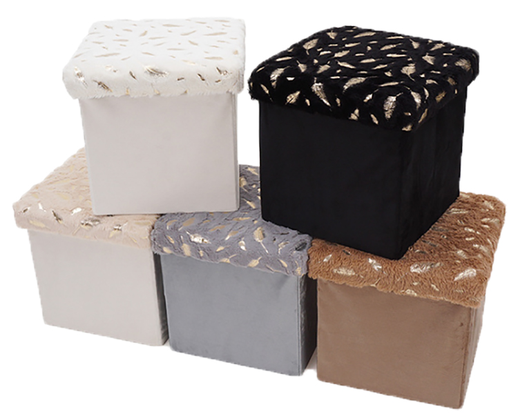 Foldable velvet Storage Ottoman golden stamping/silver stamping fabric Storage ottoman stool