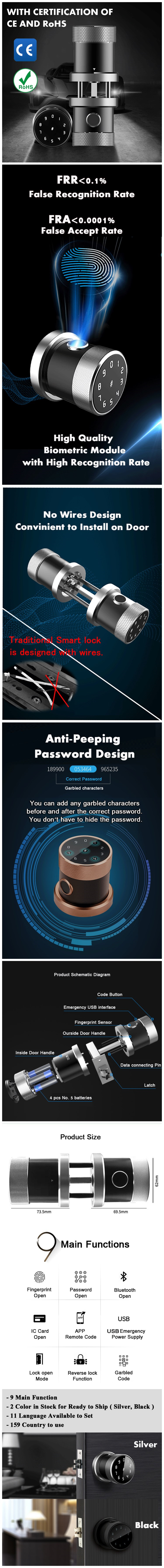 Fingerprint Smart Biometric Lock Quick Access Keyless Metal Security Anti-Theft door Lock