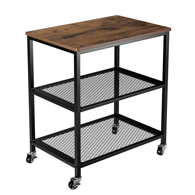 Bathroom 3 tier wood and stainless steel shelves trolley utility storage rolling carts on 4 wheels Kitchen Trolley