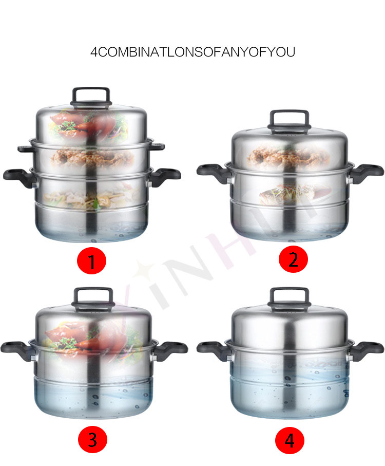3 layers stainless steel  steamer pot and cookware pot with glass lid