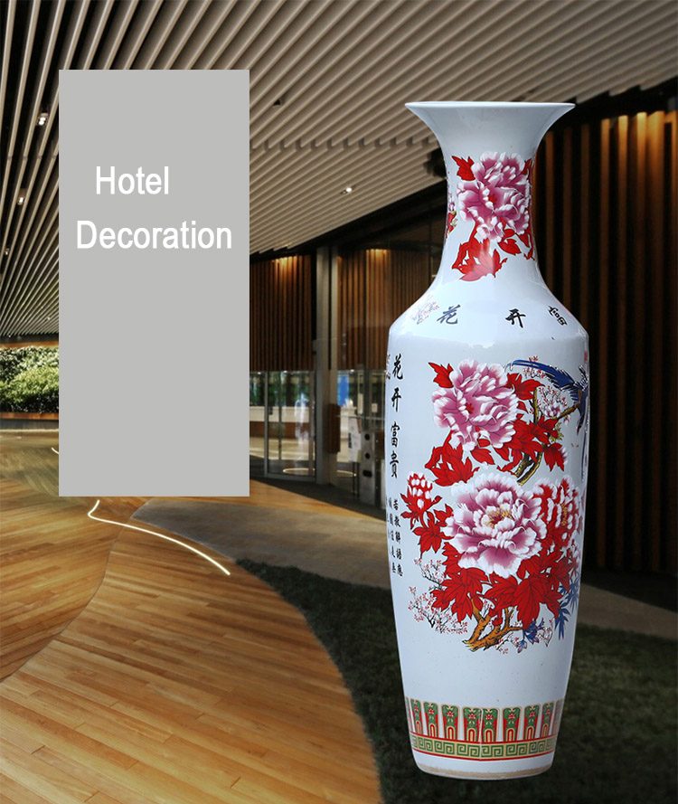 Made in china white flower design ceramic hotel office large vase decorative floor vase