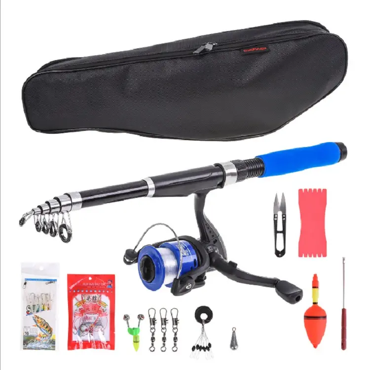 Spining Telescopic Fishing Rod and Reel Combo Kit Set with Line Lures Hooks Reel and Carry Bag