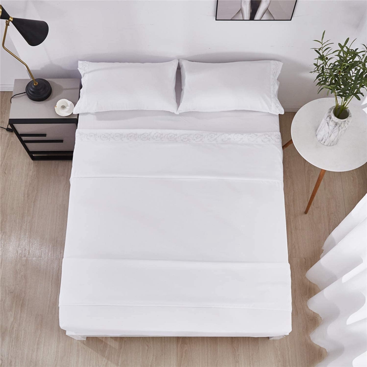 Custom white bed linen set duvet cover 4 pcs bedroom satin stitching duvet cover set