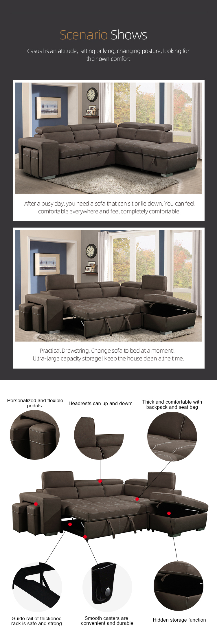 Modern design sofa sets for living room l shape sofa set cum bed ottoman with storage