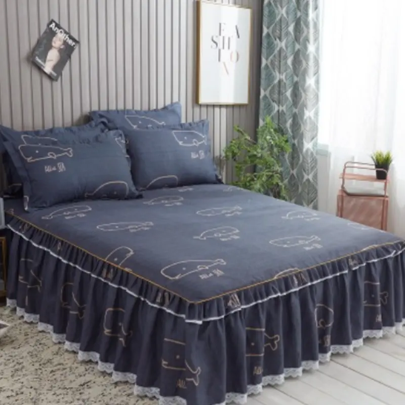 Wholesale skin-friendly soft comfortable serious luxury sanding fabric twin queen king size twill bedspread bed skirt