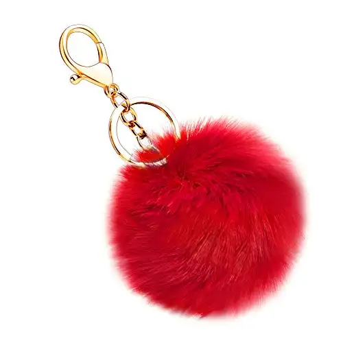 Natural fluffy genuine rabbit pomp om fur keychain ball as handbag charm