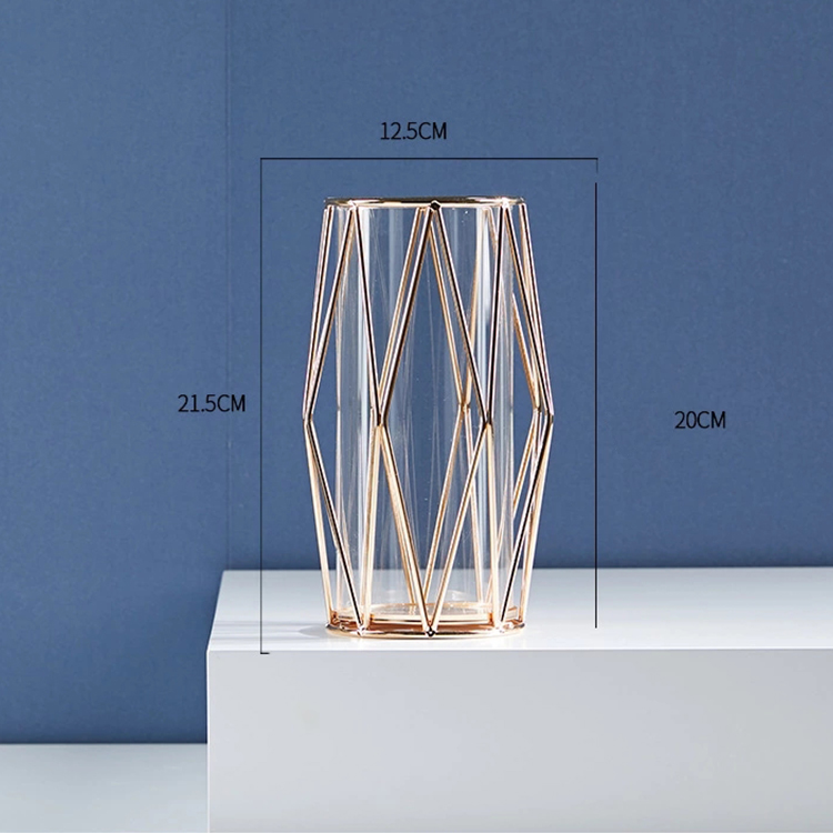 China Wholesale Creative Clear Glass Flower Vase Geometric Gold Vase