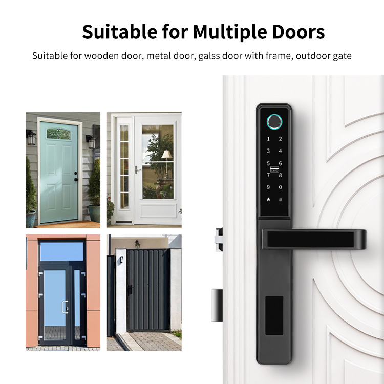 Modern Luxury Aluminum Glass Mortise Lever Door Handle Lock by App Fingerprint Code Card
