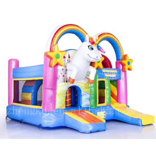 Atractice inflatable unicorn bouncer castle,rainbow jumping bouncy castle for kids