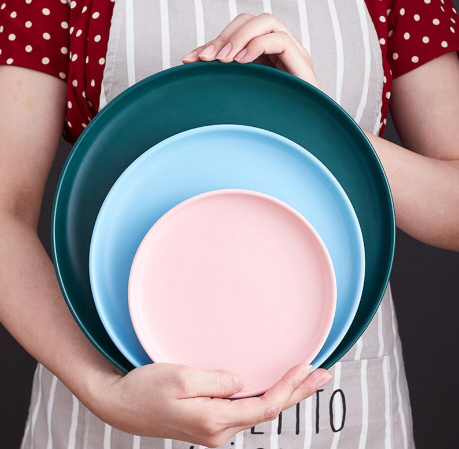 Home Goods Multiple Color Matte Glaze Green Pink Blue Round Steak Dishes Plate Set Dinner Ceramic Plates For Restaurant