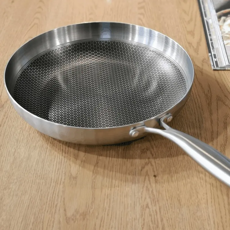 24cm Tri-ply Stainless Steel Frying Pan With Non Stick Honey Comb Bottom Inside