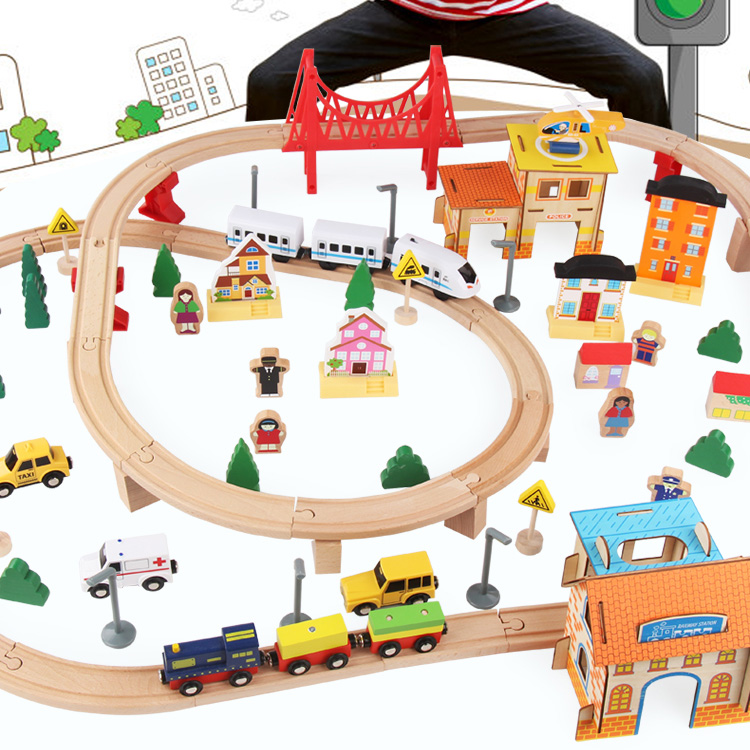 New Style 108Pcs Wooden Train Track Building Block Set Toys Hot Selling Boys Girls Self Assemble Educational Toys