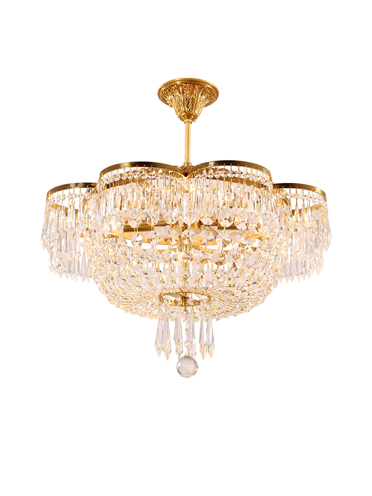 Living room pure copper luxury crystal chandeliers with gold color K9 crystal copper pendant lighting