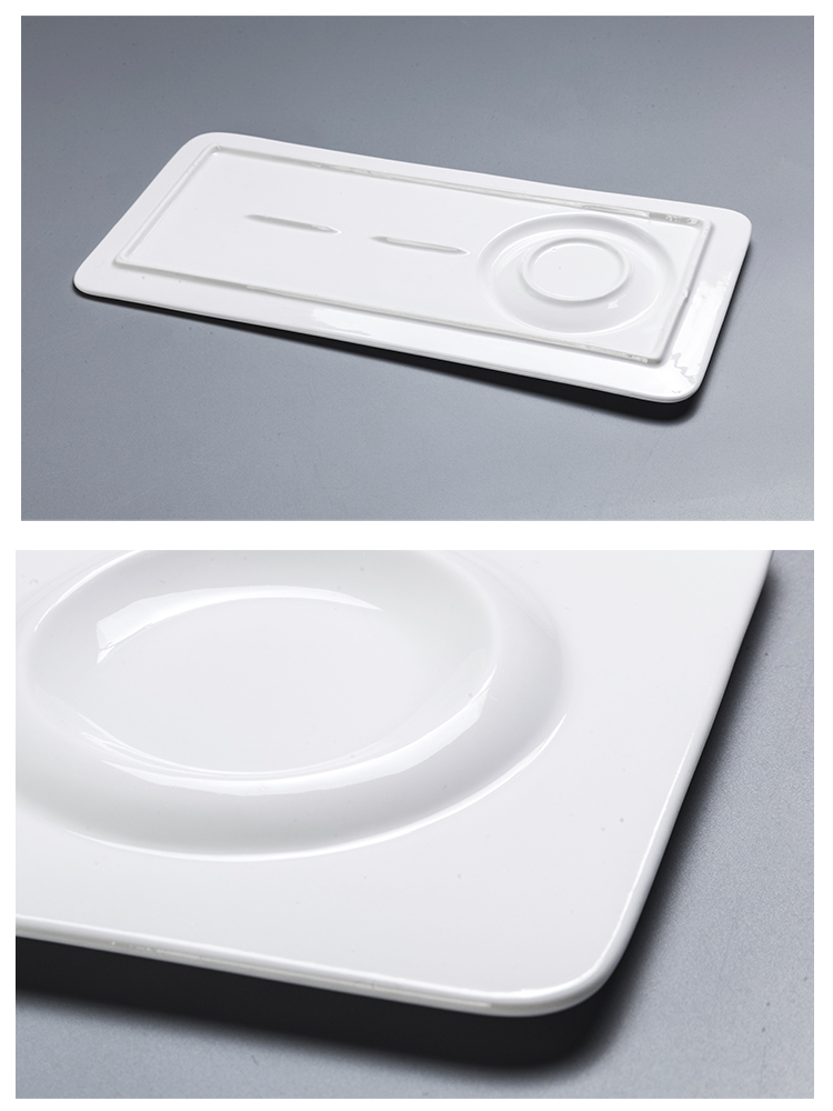 White Long Rectangular With Saucer Porcelain Japanese Dessert Plate