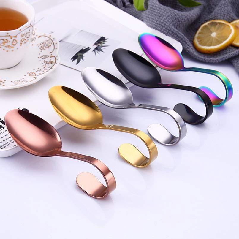 Colorful Rose Gold Stainless Steel Curved Handle Spoon Serving Buffet Salad Flatware Set