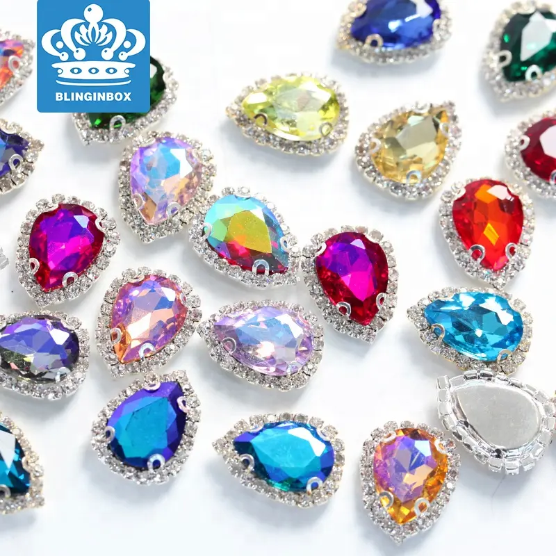 Mix Color Teardrop Shape AB Colors Glass Sew On Rhinestones With Claw Setting For Garment Accessories