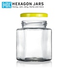 370ml 12oz Glass Hexagon Jar with Yellow Lug Cap perfect for Honey Jam Spices or Canning