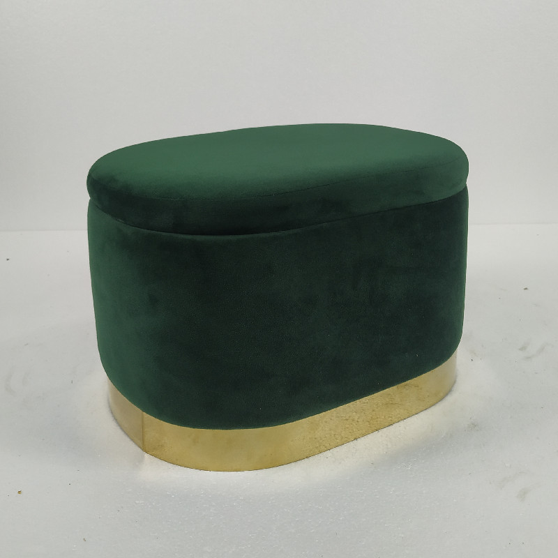 wholesale velvet fabric bedroom furniture with golden metal bottom cheap Ottoman with storage