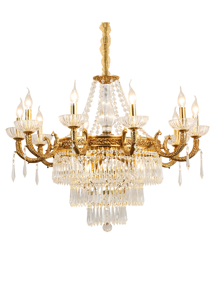 Pure copper french style gold chandelier pendant lighting with K9 crystal for villa decoration