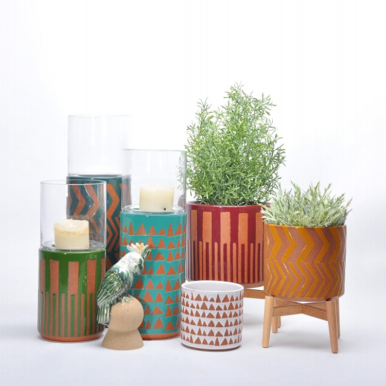 Western home decor cylinder modern colorful indoor candle holders ceramic candle stand