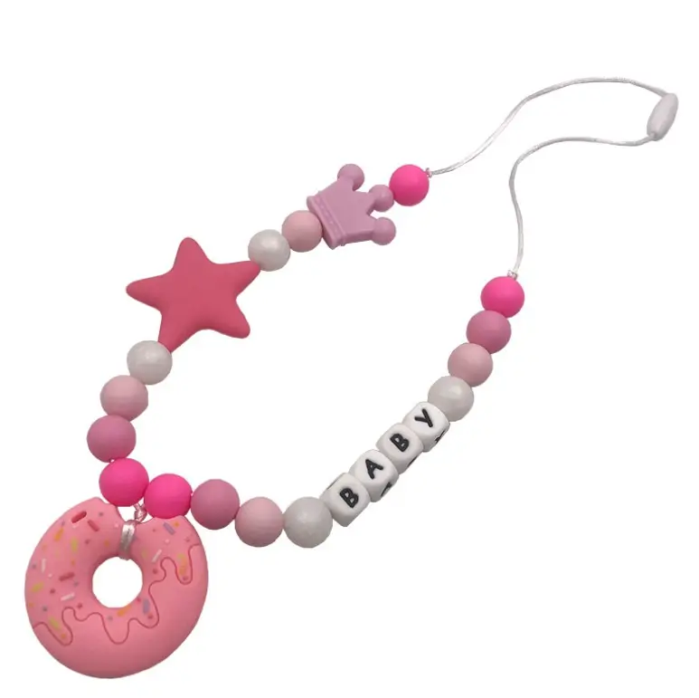 Silicone baby teether beads with teether pacifier clip BPA-Free silicone beads teething