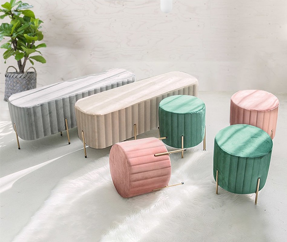 New Design Living Room Footstool Modern Round Shape Ottoman With Gold legs